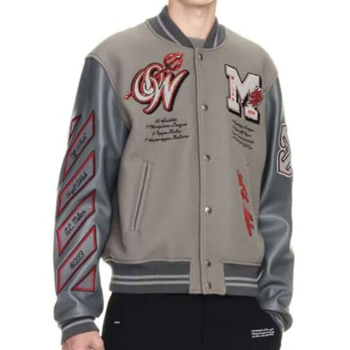 AC Milan Logo Off-White Gray Varsity Jacket - Image 3