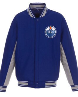 Edmonton Oilers Accent Royal/Gray Poly-Twill Wool Varsity Jacket