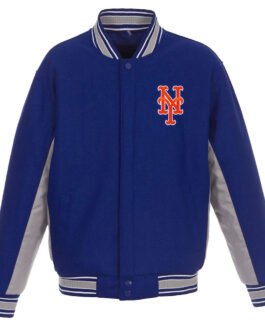 NY Mets Royal/Gray Accent Varsity Wool Jacket