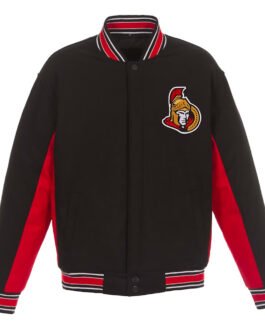 Ottawa Senators Accent Black/Red Varsity Wool Poly-Twill Jacket
