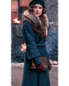 Sophie Rundle Peaky Blinders S05 Fur Shawl Collar Blue Coat