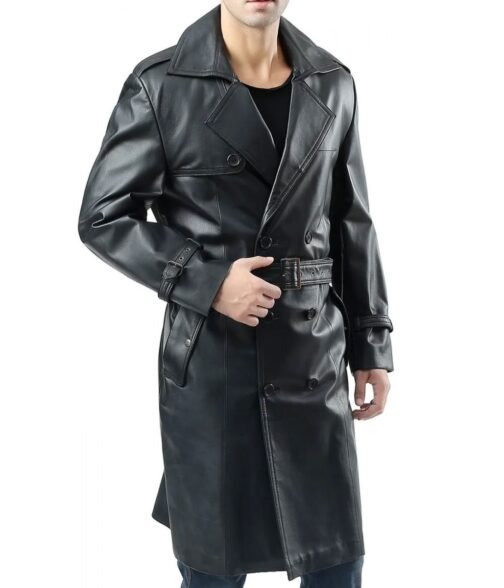 Adam Lambert Black Double Breasted Leather Coat - Image 4