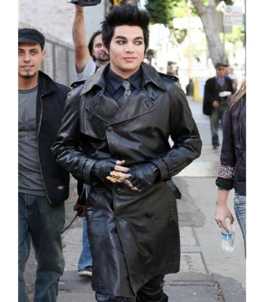 Adam Lambert Black Double Breasted Leather Coat - Image 9