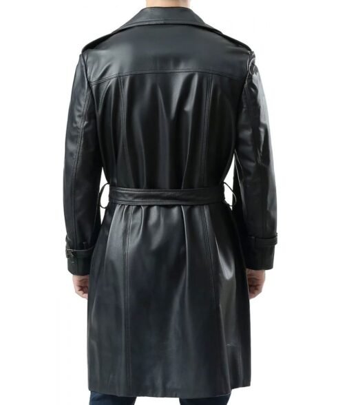Adam Lambert Black Double Breasted Leather Coat - Image 3