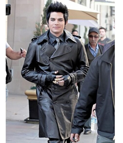 Adam Lambert Black Double Breasted Leather Coat - Image 6