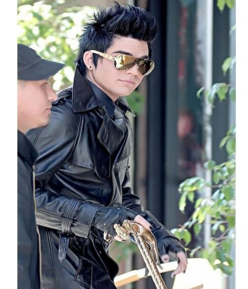 Adam Lambert Black Double Breasted Leather Coat - Image 8