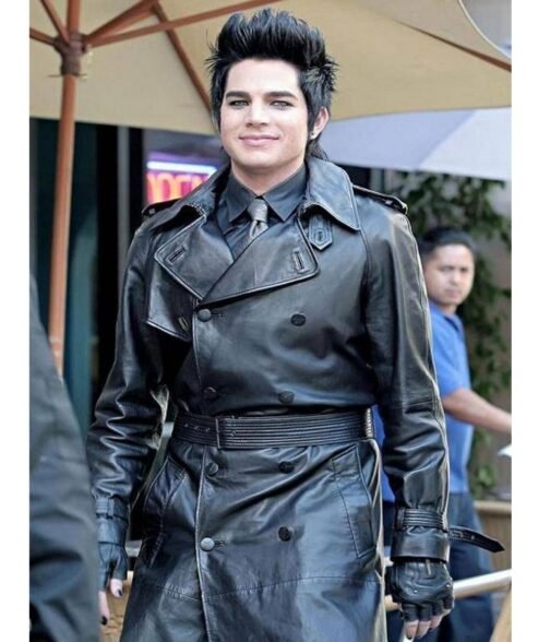 Adam Lambert Black Double Breasted Leather Coat - Image 5