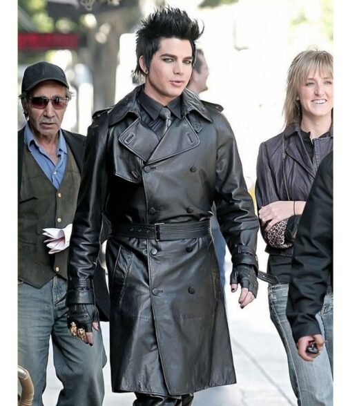 Adam Lambert Black Double Breasted Leather Coat - Image 2