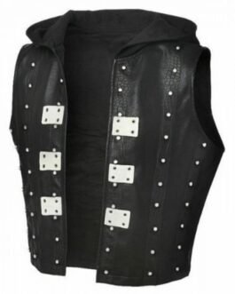 WWE AJ Styles Studded Leather Vest with Hood