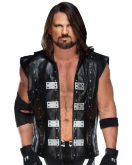 WWE AJ Styles Studded Leather Vest with Hood