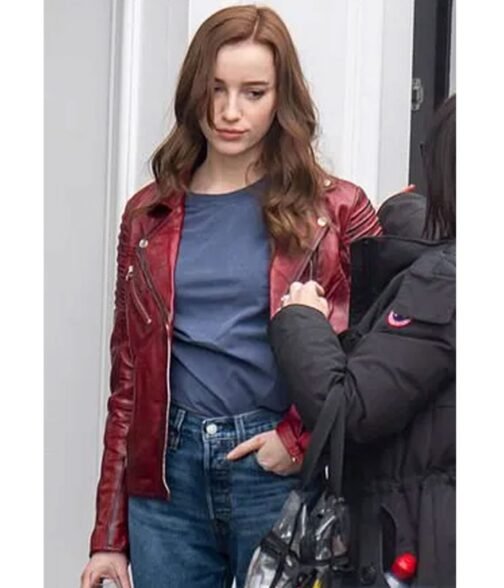 Bank of Dave Phoebe Dynevor Red Leather Jacket - Image 7