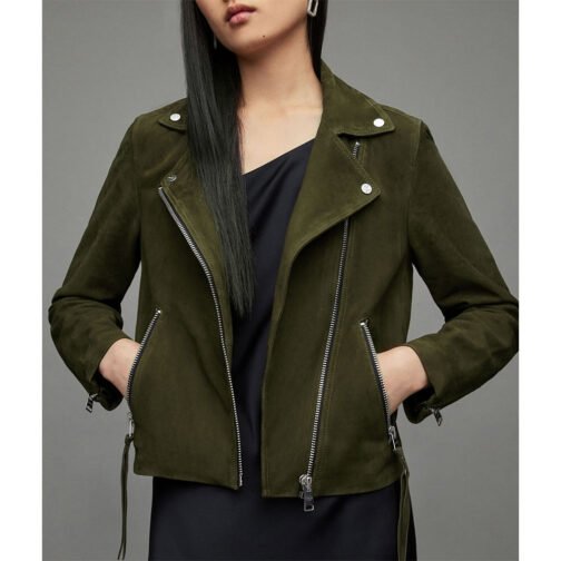 The Recruit Alexandra Petrachuk Green Suede Leather Jacket - Image 4