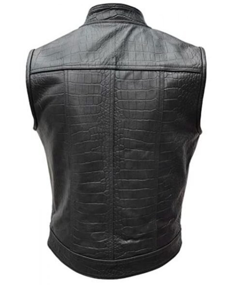 Men’s Motorcycle Alligator Black Leather Vest - Image 2