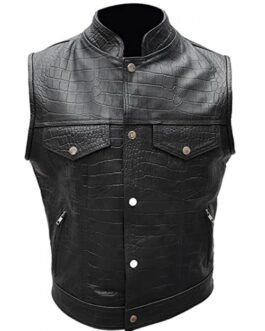 Men’s Motorcycle Alligator Black Leather Vest