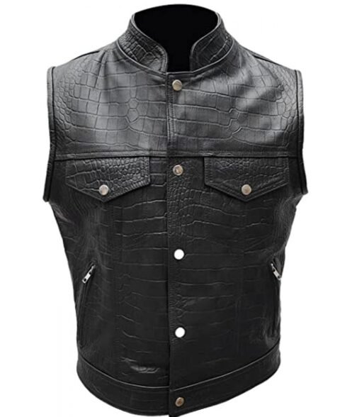Men’s Motorcycle Alligator Black Leather Vest