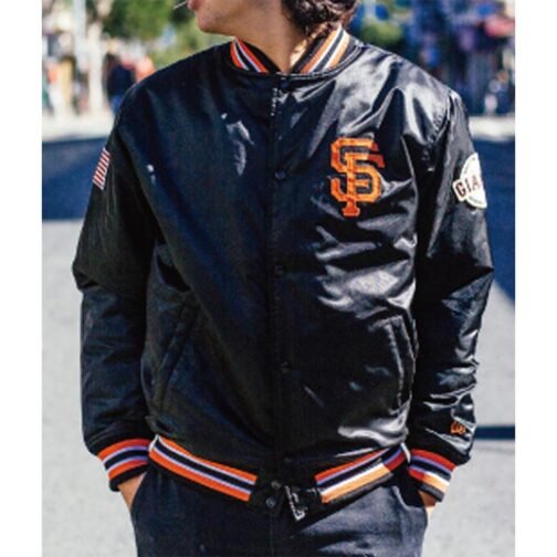 American Flag San Francisco Giants Black Bomber Jacket - Image 5