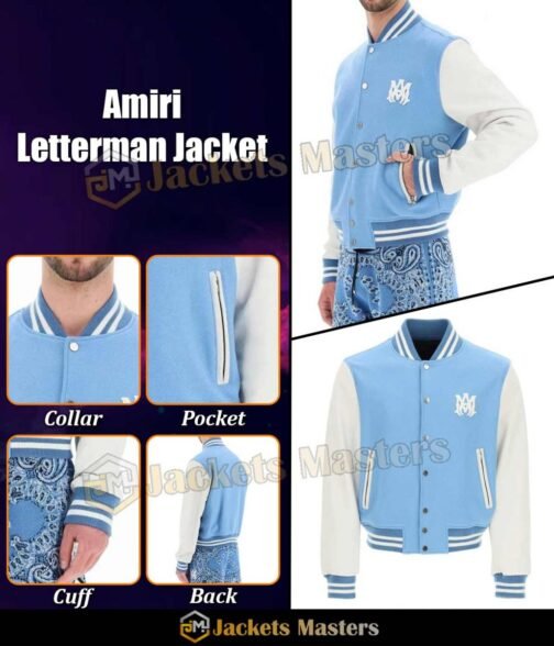 Amiri Blue and White Letterman Jacket - Image 6