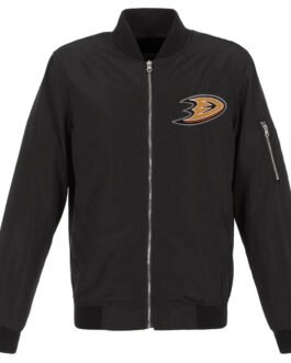 Black Anaheim Ducks Nylon Bomber Lightweight Full-Zip Jacket