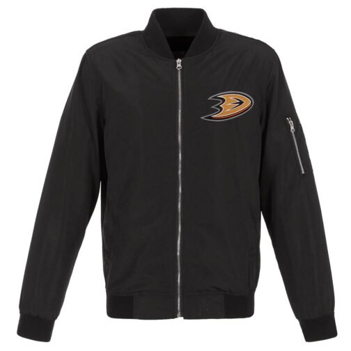 Black Anaheim Ducks Nylon Bomber Lightweight Full-Zip Jacket