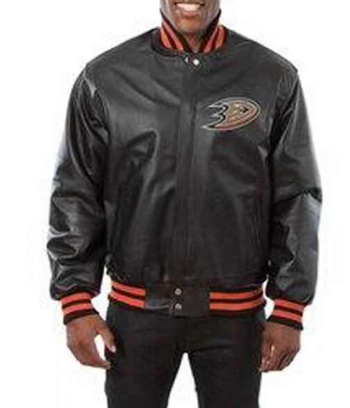 Varsity Anaheim Ducks Black Leather Jacket