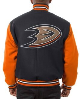 Varsity Anaheim Ducks Black and Orange Wool/Leather Jacket