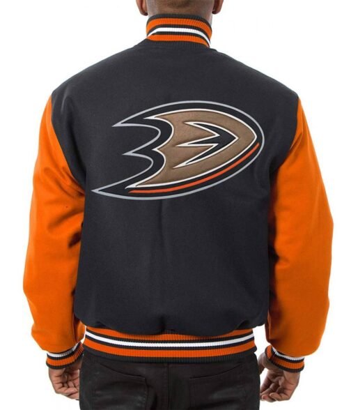 Varsity Anaheim Ducks Black and Orange Wool/Leather Jacket - Image 2