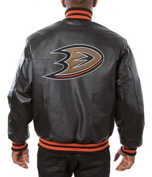 Varsity Anaheim Ducks Black Leather Jacket - Image 2