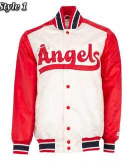 Off White/Red Angeles Angels City Connect Satin Jacket