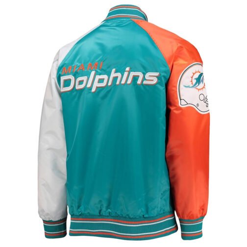 Miami Dolphins The Reliever Aqua Varsity Satin Jacket - Image 2