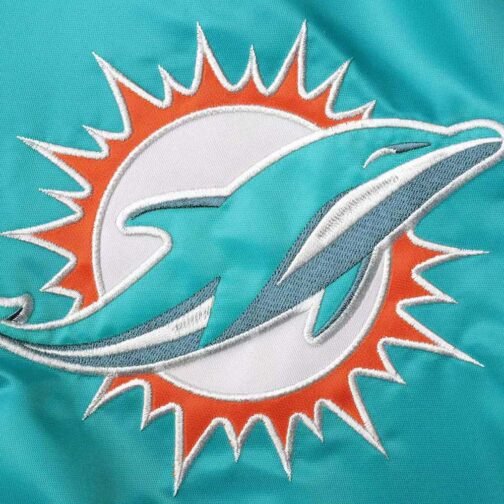 Miami Dolphins The Reliever Aqua Varsity Satin Jacket - Image 4