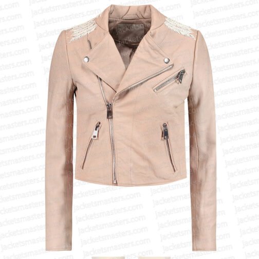 Pretty Little Liars S07 Lucy Hale Beige Leather Jacket