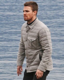 Arrow S04 Stephen Amell Gray Quilted Jacket