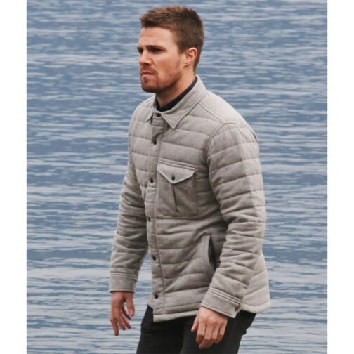 Arrow S04 Stephen Amell Gray Quilted Jacket - Image 2