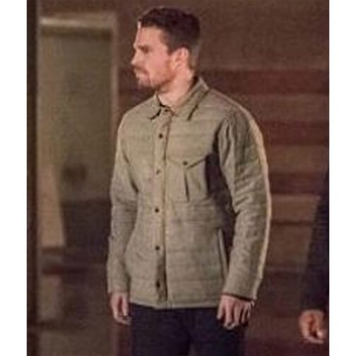 Arrow S04 Stephen Amell Gray Quilted Jacket - Image 6