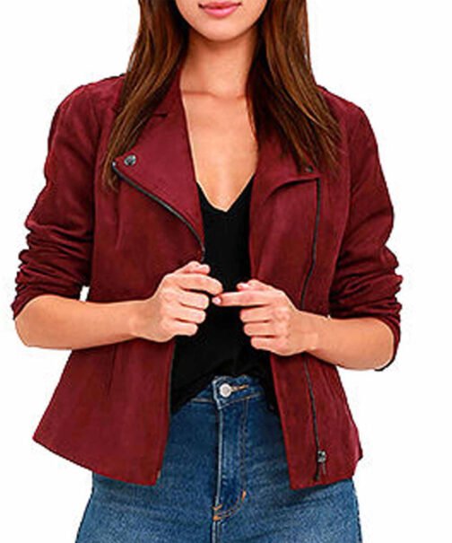 Arrow Willa Holland Biker Red Suede Jacket - Image 3