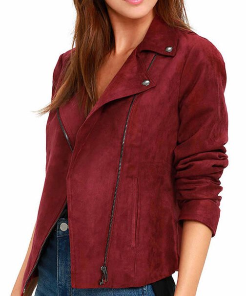 Arrow Willa Holland Biker Red Suede Jacket - Image 2