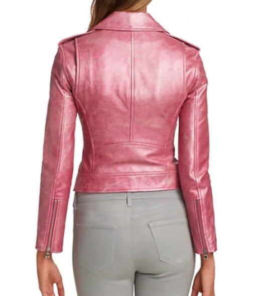 Ashleigh Murray Riverdale S05 Pink Moto Leather Jacket - Image 4