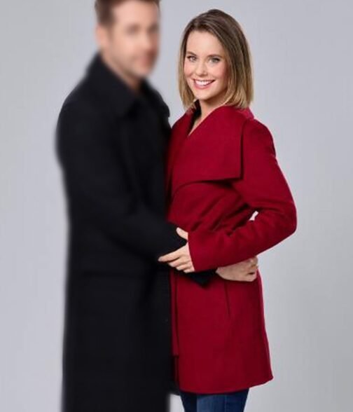 Never Kiss a Man in a Christmas Sweater Ashley Williams Burgundy Coat - Image 3