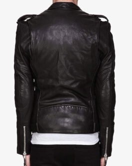 Men’s Belted Asymmetrical Motorcycle Black Leather Jacket