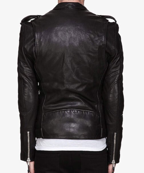 Men’s Belted Asymmetrical Motorcycle Black Leather Jacket - Image 2