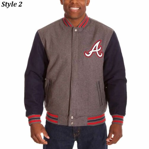 Atlanta Braves Varsity Gray and Navy Wool Jacket - Image 2