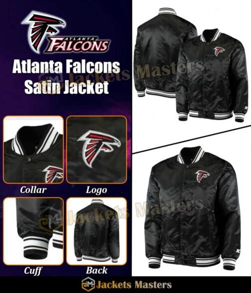 Atlanta Falcons Satin Black Starter Jacket - Image 4