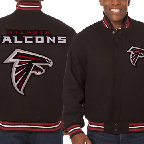 Atlanta Falcons Embroidered Varsity Black Wool Jacket - Image 3