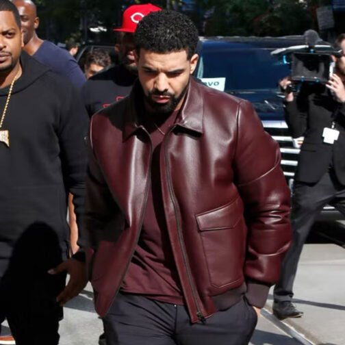 Drake Maroon Bomber Leather Jacket - Image 12