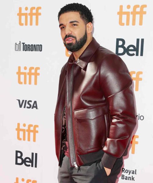 Drake Maroon Bomber Leather Jacket - Image 10