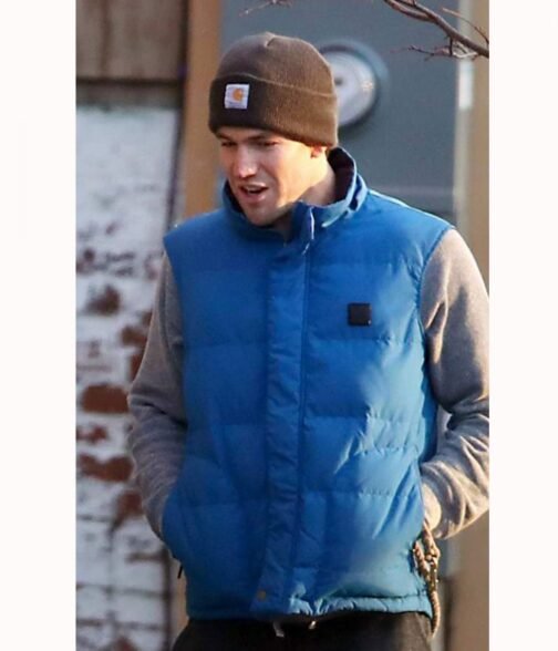 The Hating Game Austin Stowell Puffer Blue Vest - Image 3