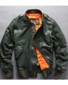 Casual Bomber Avirex Ace of Spades Leather Jacket with Patch