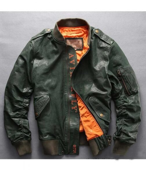 Casual Bomber Avirex Ace of Spades Leather Jacket with Patch - Image 2