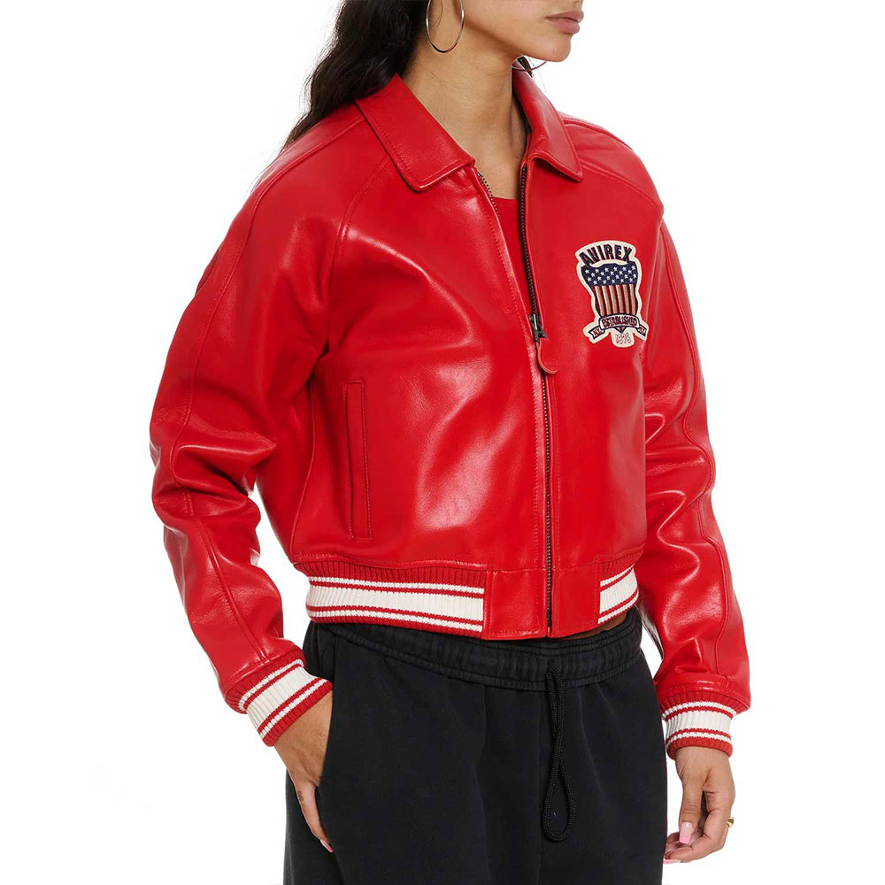 Avirex Cropped Leather Jacket - Image 9