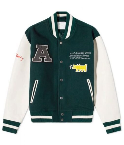Axel Arigato Keith Haring Letterman Green and White Jacket - Image 3